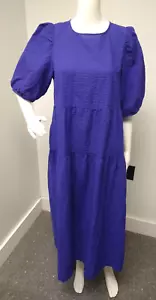 OLD NAVY Gauze Prairie Midi Dress Medium Tall Blue Tiered Boho Peasant NWT - Picture 1 of 8