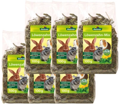 Nagersnack Nagerfutter für Kaninchen Nagetiere Löwenzahn mit Heu 6x100 g, Dehner - Bild 1 von 3