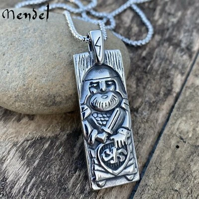 MENDEL Mens Stainless Steel Nordic Viking Odin Rune Pendant Necklace Chain Men - Image 1 of 4