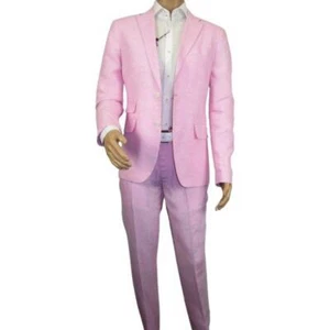 Traje de cóctel premium 100% lino para hombre de INSERCH transpirable y fresco SU880 rosa - Imagen 1 de 19