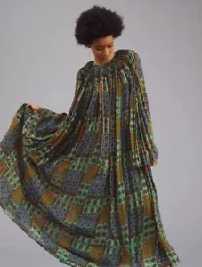 NWT Carolina K Crewneck Midi Green Pleated Dress Sz XS - Picture 1 of 5