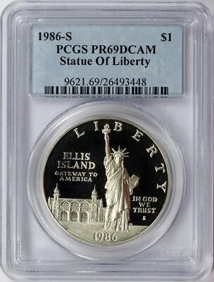 1986-S Statue of Liberty Silver Commemorative Dollar $1 PCGS PR69DCAM - Image 1 of 2