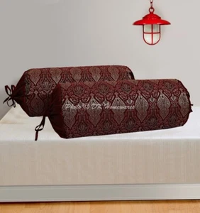 Ethnic Meditation Cylindrical Bolster Pillow Cover Damask Jacquard Hotdog Case - Picture 1 of 7