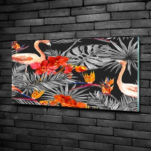 Glas-Bild Wandbilder Druck auf Glas 100x50 Deko Tiere Flamingos Blumen - Bild 1 von 6