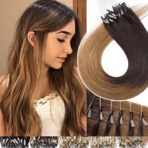 8A Micro Ring Loop 100% Remy Human Hair Extensions Micro Beads Link Balayage - Picture 1 of 38