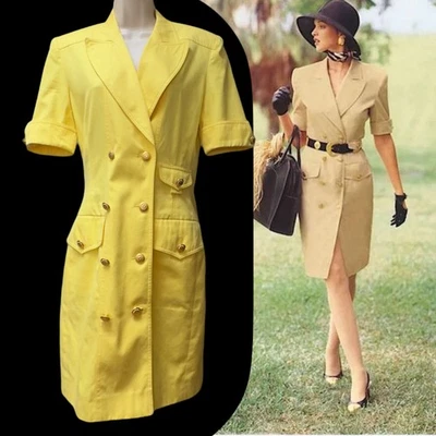 Vintage 1990's ESCADA Yellow Double-Breasted Gold-Button Blazer Dress Heathers - Image 1 of 4