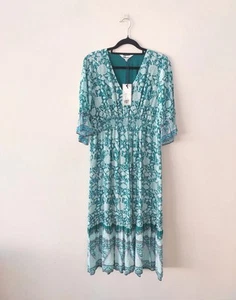 NEW Loobies Story Green Henna Midi Dress Size 12 Boho Gypsy NWT RRP 429 - Picture 1 of 9