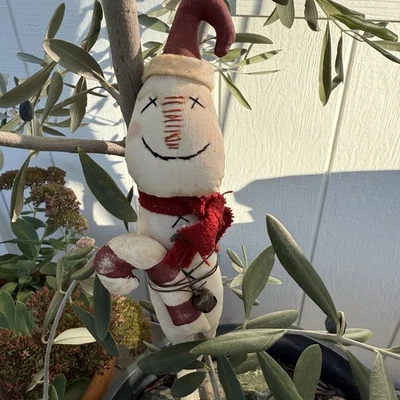"Primitivo muñeco de nieve hecho a mano tela envejecida ojos cosidos de Navidad botones 10""" Foto 1 de 4