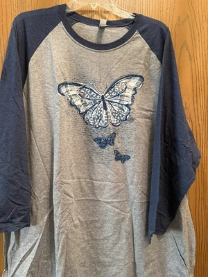 Camiseta Jerzees Unisex Manga 3/4 Azul Marino y Gris Mariposa 3x Foto 1 de 3