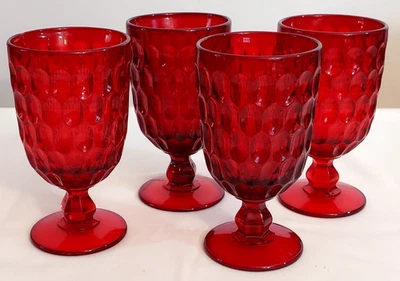 4 Fenton RUBY THUMBPRINT Colonial Glass 6 3/8" Iced Tea FOOTED TUMBLERS Goblets - Image 1 of 4