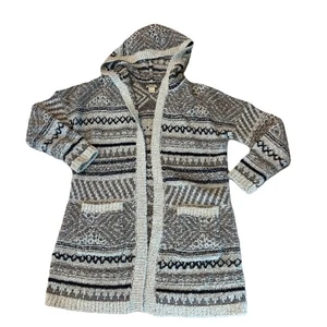 Lucky Brand Wollmischung Strick Cardigan Pullover Kapuze Streifen Longline Gr. L - Bild 1 von 5