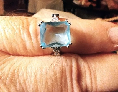 Artisan Aquamarine Gem .925 Silver Woman's Fine Solitaire Cocktail Ring Sz 8 New - Image 1 of 4