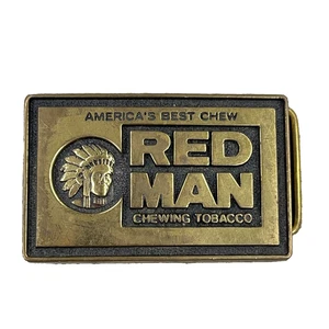 Vintage Red Man Chewing Tobacco Solid Brass Belt Buckle 1983 USA Indian - Picture 1 of 8