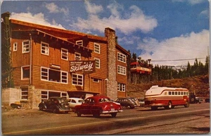 C1950 Government Camp, postal de Oregon MT. CAPUCHA "SKIWAY" tranvía aéreo / autobús - Imagen 1 de 2