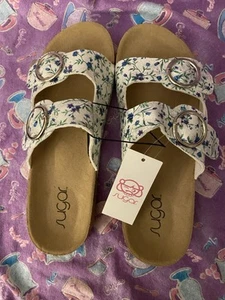 Sugar NWT Pair Women's Slide Style Buckle Sandal Shoes White Floral Size 9M - Picture 1 of 1