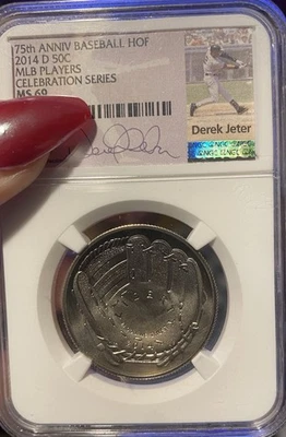 2014-D MLB 75th Anniv. Half Dollar 50C NGC MS 69 Signed Derek Jeter 🔥 - Image 1 of 2