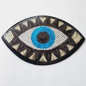 SEQUIN lace applique motif patch costume turkish nazar evil eye hotfix - Picture 1 of 2