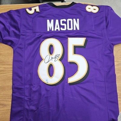 Derrick Mason / Autographed Baltimore Ravens Custom Football Jersey / BAS - Image 1 of 3