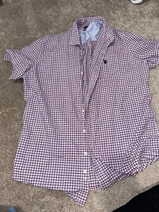 US Polo ASSN Shirt Mens Size Large Button Down Stretch Short Sleeve Top Plaid - Picture 1 of 8
