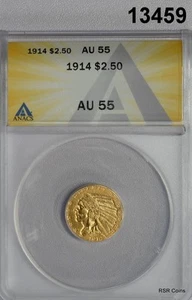 1914 $2.50 GOLD INDIAN ANACS CERTIFIED AU55 NICE! 240,000 MINTAGE! #13459 - Picture 1 of 3
