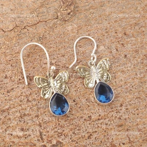 Pear Natural London Blue Topaz 925 Silver Dangle Drop Birthday Earrings Jewelry - Picture 1 of 3