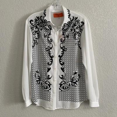 Blusa Top Clover Canyon para Mujer XS Estampado Transparente Cuello Bordado Occidental Foto 1 de 4