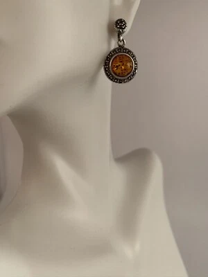 Genuine Honey Baltic Amber Sterling Silver Post Earrings. A.351 - Image 1 of 4