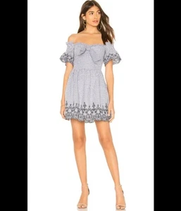 Anthropologie JOA White & Blue Off Shoulder Eyelet Swing Dress size M - Picture 1 of 8