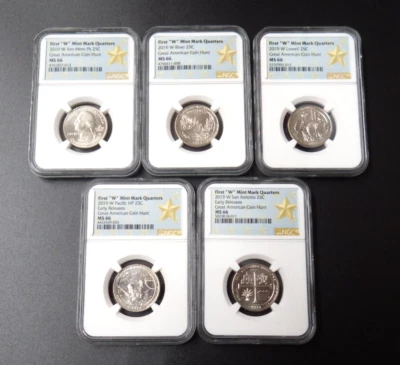 2019-W Lowell, War, Missions, American Memorial, River Quarters 5 Coins NGC MS66 - Image 1 of 4