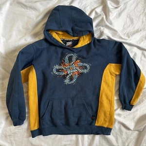 Vintage Top Heavy Hoodie Youth XL Blue Yellow Y2K Dragon Metal Cyber Grunge 2000 - Picture 1 of 9