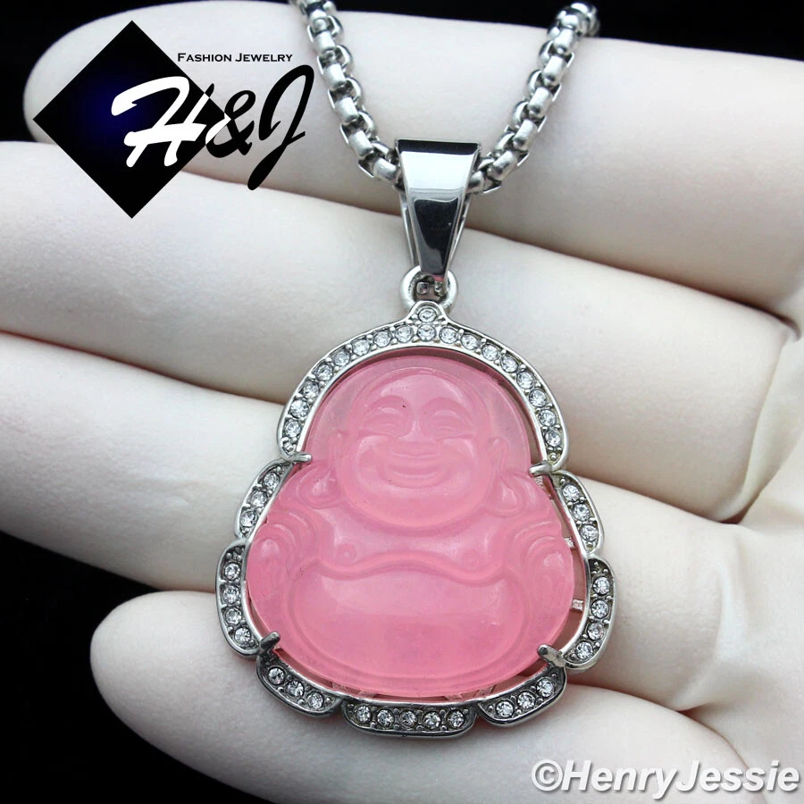 18"-36" HOMBRE Acero Inoxidable 3mm Plata Caja Eslabón Cadena BUDDHA Estrás Colgante Foto 1 de 1