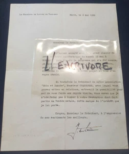 Lettre tapuscrite signée du Maréchal De Lattre de Tassigny - 1950 - Picture 1 of 1