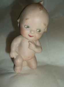 Vintage  Lefton? Bisque Kewpie Doll Piano baby 4"x2"  blue wings - Picture 1 of 4