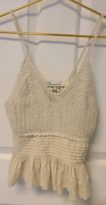 Zara Women's Crochet Ruffle Tank Top Beige Size S Cottagecore - Picture 1 of 10