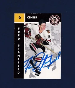 Tarjeta de hockey firmada por Fred Stanfield Chicago Blackhawks Parkhurst - Imagen 1 de 1