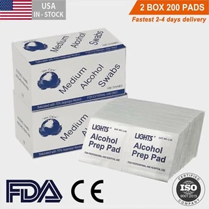 200 Pcs Disposable Alcohol Cotton Prep Pad Sterilization Swabs Cleanser Wipes US - Picture 1 of 11