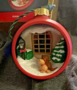 Hallmark 1991 Keepsake Holiday Glow Magic Light Diorama Dog Cat Window Ornament - Picture 1 of 2