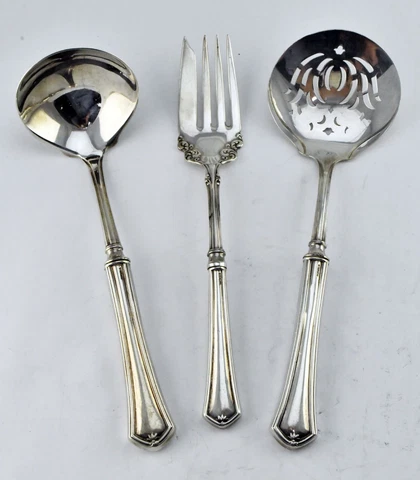 American Silver Co. Sterling 3pc. Serving Tomato Server, Ladle, Serving Fork Set Cover