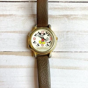 Reloj de Canto Lorus Vintage Años 80 Disney Mickey Mouse con Correa de Cuero - Imagen 1 de 9