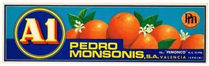 ORIGINAL CRATE LABEL SPANISH SPAIN VINTAGE 1960S A1 ORANGES CITRUS VALENCIA - Picture 1 of 1