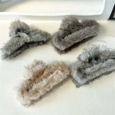 Winter Plush Square Hair Claw Women Elegant Acrylic Hairpins Faux Fur Hair Clip - Image 1 of 4