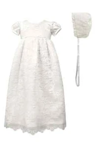 C.I. CASTRO & CO. Scalloped White Lace Christening Gown & Bonnet L75702 Sz 24 M - Picture 1 of 1