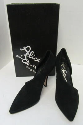 ALICE + OLIVIA Tamara Black Suede Cutaway Pumps Size 38 - Image 1 of 4