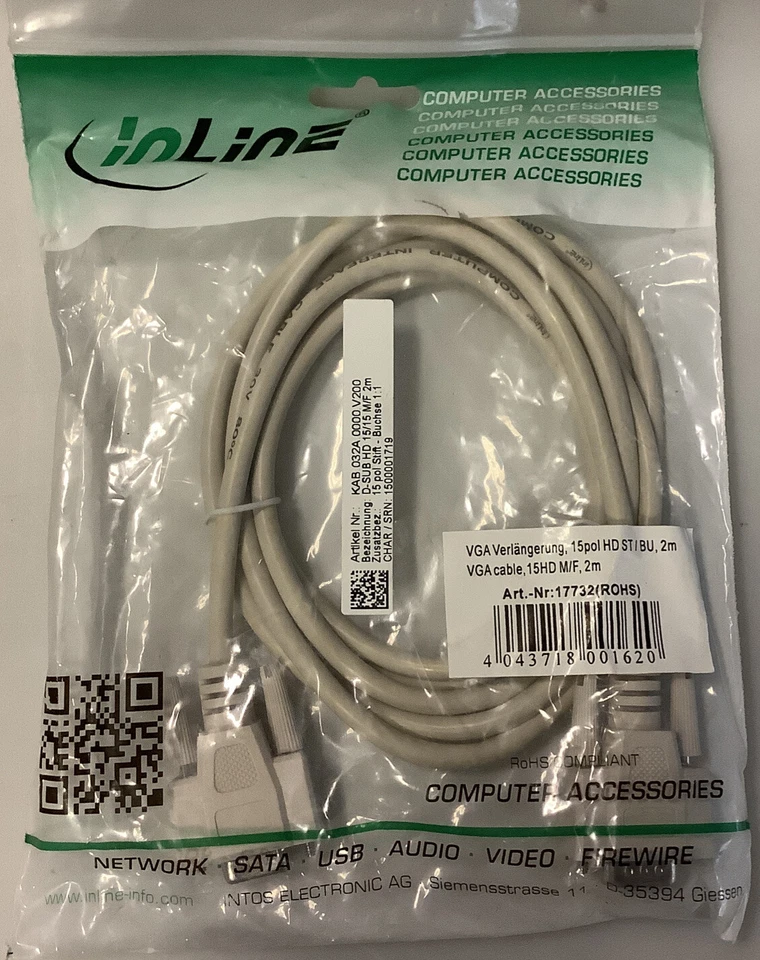 2m VGA Verlängerungskabel Monitor Verlängerung SUB-D 15-Pol - Bild 1 von 1