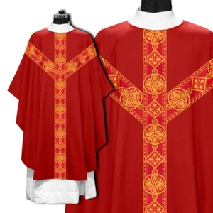 Red Gothic Chasuble Vestment with braided Orphrey - Picture 1 of 2