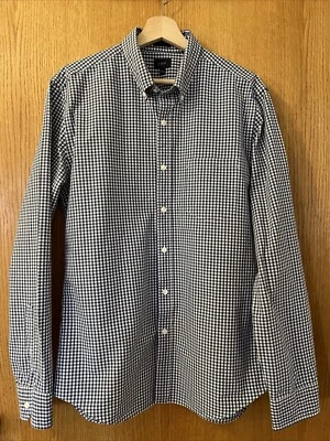 Camisa J Crew Talla Grande Calce Ajustado Azul Oscuro Blanco Cuadros Guinga Abotonada Algodón Foto 1 de 4