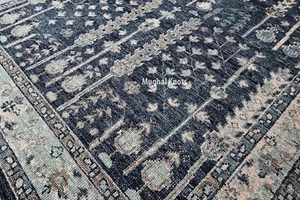 8x10 Handmade Oushak Wool Rug | Inverted Cypress | Muted Blue and Ivory Carpet - Picture 1 of 7