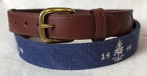 ‘99 Brewster Co Men’s Golf Belt Sz 42 Needlepoint Leather Lining Brass Buckle
