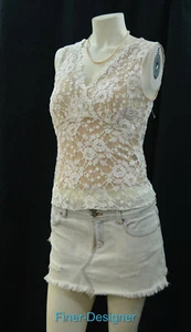CAbi stretch Ivory Lace V-Neck tank Top sleeveless cami blouse # 306 Sexy S NEW - Picture 1 of 7