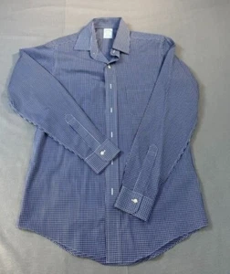 Brooks Brothers Shirt 15 34 Milano Navy Blue Gingham Check Supima S Non Iron - Picture 1 of 13